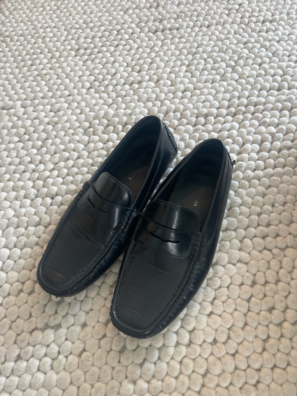 Tommy Hilfiger Classic Black Leather Penny Loafers for Men